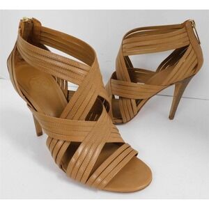 Tory Burch Liv Brown Tan Strappy Leather Stiletto Heels 9‎ M